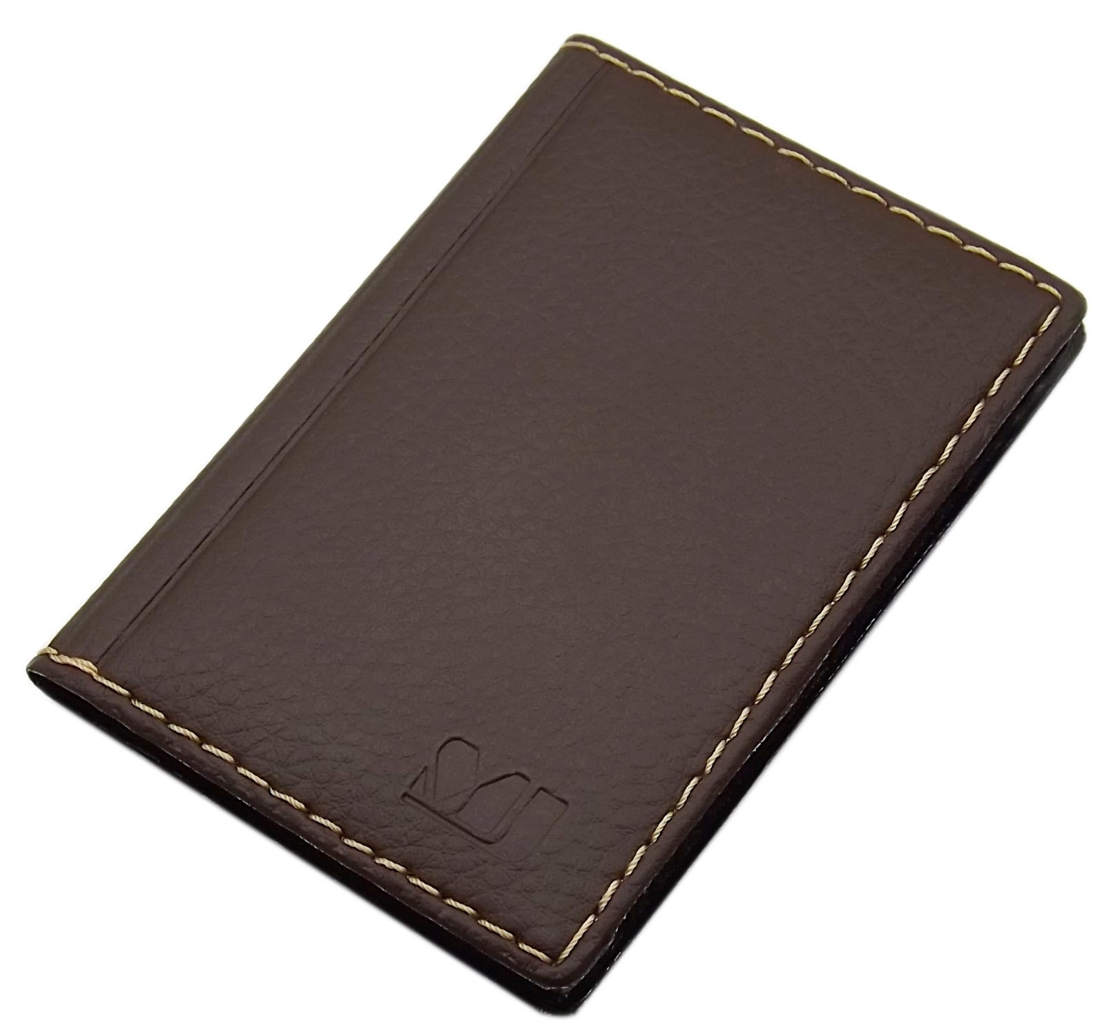myledershop Elegant Credit Card case with Contrast Stitching 12 Pockets (Design 2 / Brown)