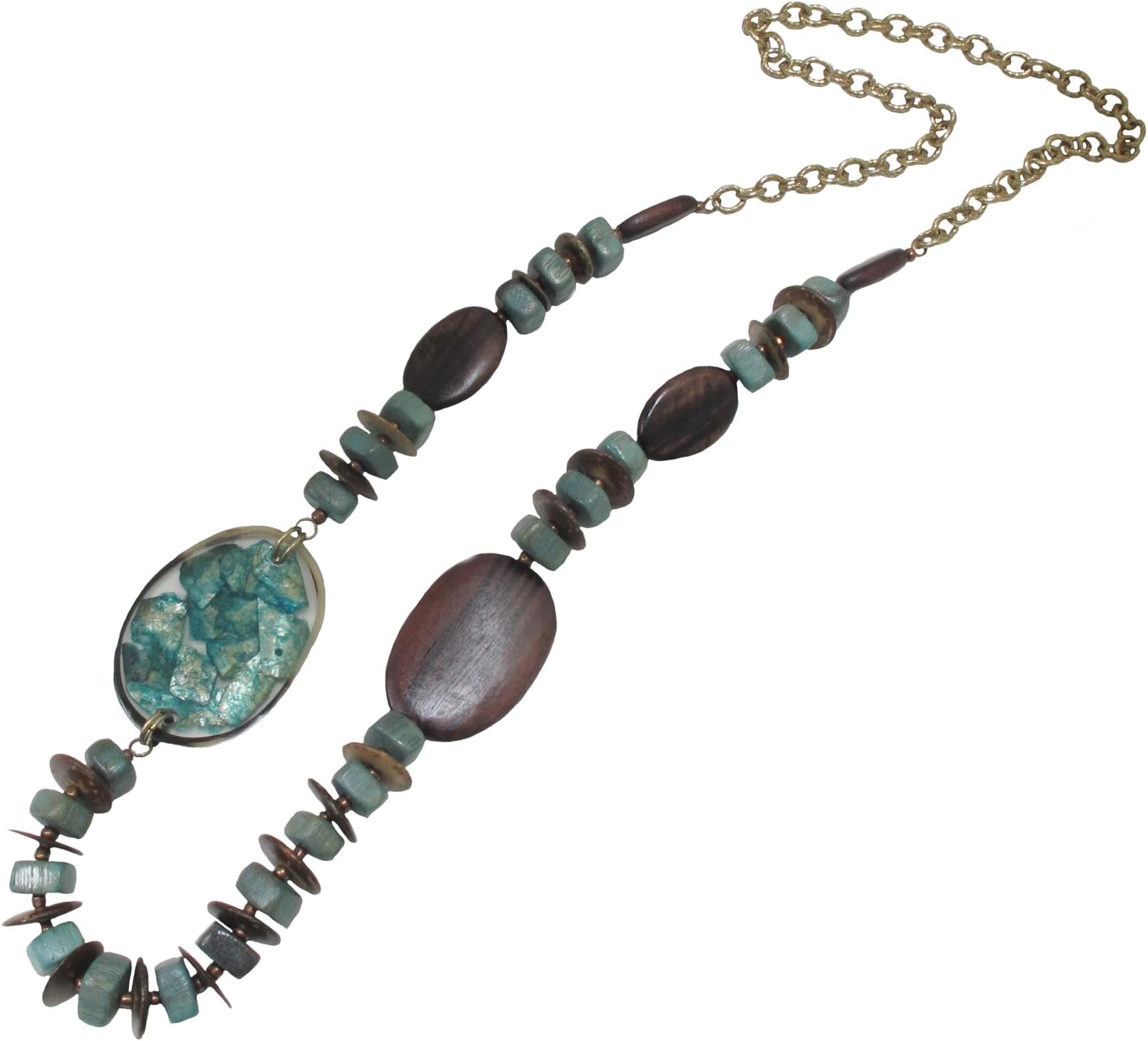 Two Tone Exotic Ebony & Capiz Shell Long Necklace