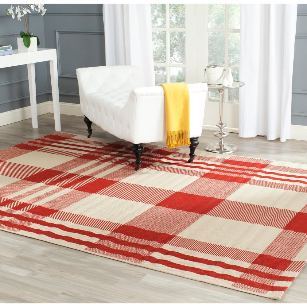 SAFAVIEH Courtyard Collection 6'7' x 9'6' Red/Bone CY6201 Plaid Indoor/ Outdoor Patio Backyard Mudroom Area Rug Image SAFAVIEH Courtyard Collection 6'7' x 9'6' Red/Bone CY6201 Plaid Indoor/ Outdoor Patio Backyard Mudroom Area Rug Image