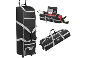 CXINESBAG Baseball Catchers Bag with Wheels For 4 Bats,Soft Baseball Bag|Softball Catchers Bag With Separate Shoe Space And Multi-Pockets&Fence Hook,Catchers Bag with Wheels for Softball Equipment