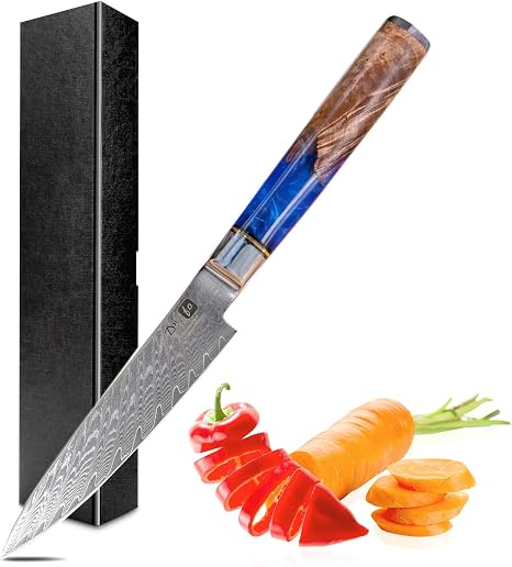 Amazon Com Dnifo Kitchen Utility Knife 5 Inch Damascus Steel Japanese Kitchen Knives Super Sharp Ultimate All Purpose Japanese Knife For Slicing Mincing Chopping Non Stick Blade And Anti Rusting Forged Kitchen Dining