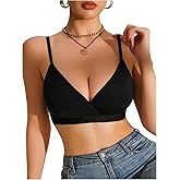 OYOANGLE Women's V Neck Bralettes Non Padded Wireless Tshirt Bras No Underwire Seamless Bra