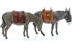 Moranduzzo 2 Assorted Donkeys for Nativity Scene of 4 Inch Scale 1:20 - Unbreakable Nativity Figures - Hand-Finished Painting, Official Product, Made in Italy, Sculptor M. Landi