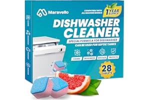 Maravello Dishwasher Cleaner and Deodorizer 28 Tablets: Extra Clean Dish Washer Machine Tablets - Remove Limescale, Grease and Odor, Septic Tank Safe - Active Fresh for 12 Months Supply