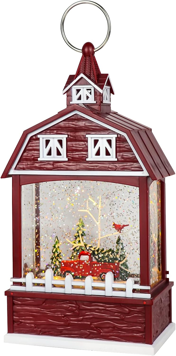 Snow Globes - Eldnacele Musical Snow Globe Lantern with Timer, Lighted USB/Battery Operated Swirling Singing Water Glittering Lantern, Snow Globes Lantern for Adults and Kids Christmas Decoration- Car