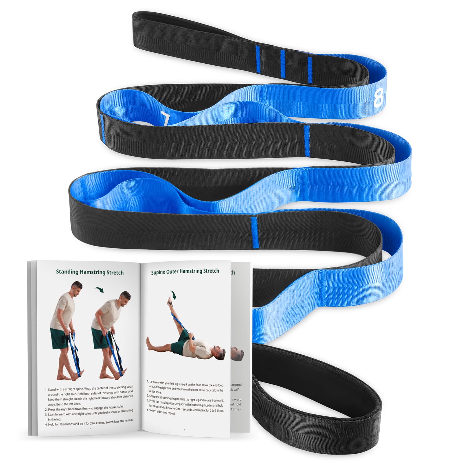 Photo 1 of Trideer Stretching Strap for Physical Therapy, Non-Elastic Yoga Strap with 10 Loops, Durable Nylon Stretch Bands for Exercise, Pilates, Gymnastics, Leg Stretcher with Guidance