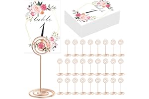 LEELOON 26 PCS Table Number Holder - Table Card Holder Stand Wire Photo Holder with 26 Pcs Floral Table Number Cards, Place Card Holder Stand for Weddings Party Office Paper Memo Menu Note Clips