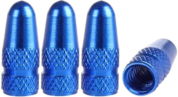 PRESKIN 4 er Set Presta Blau Fahrrad-Ventilkappen aus Aluminium eloxiert, Valve Caps für französische Ventile