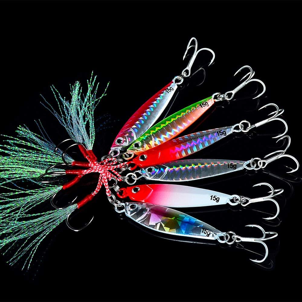 Dyxssm Jigs Fishing Spoons Hard Lures Spinners Jigging Bait 7g 10g 15g 20g 30g (Pack of 6) : Sports & Outdoors