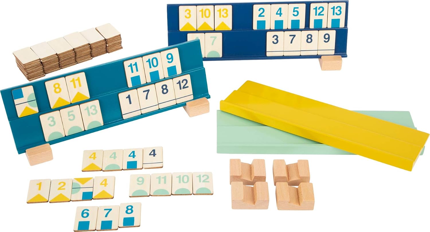 small foot 11716 Rummy Number Tiles Game made of wood, parlour game in modern colours, for ages 7+ years, Multicoloured - Image 3