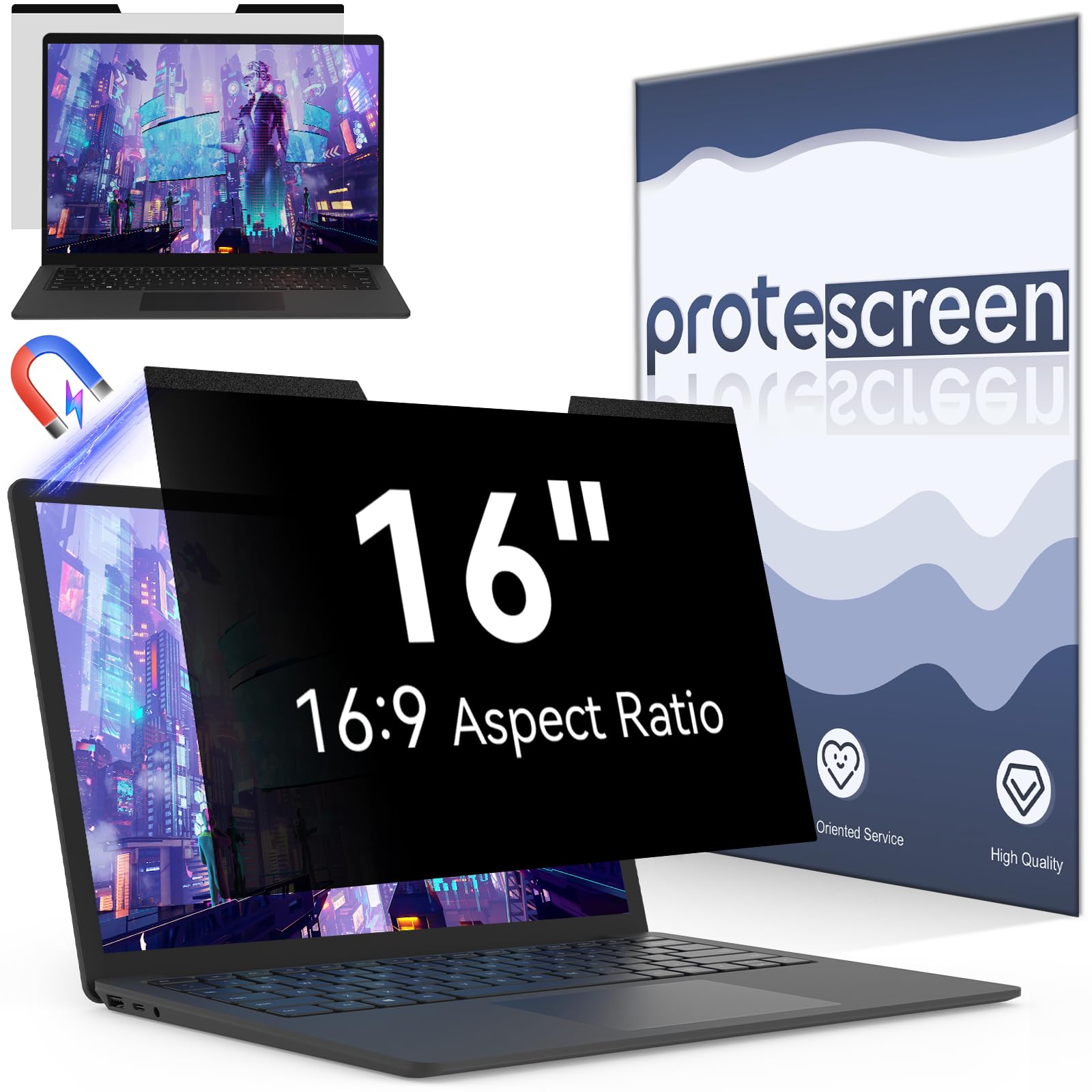 Photo 1 of Magnetic 16 Inch Laptop Privacy Screen for 16:9 Computer Monitor, Removable Anti Glare Blue Light Filter Protector, 16 in Privacy Shield Compatible with Lenovo Hp Dell Acer Asus Thinkpad Envy Xps