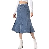 Allegra K Casual Denim Skirt for Women's High Waisted A-Line Flared Midi Skirts
