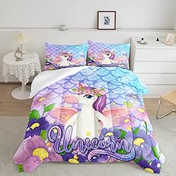 CVHOUSE Mermaid Unicorn Bedding Twin Size,Floral