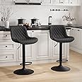 YOUTASTE Black Bar Stool Counter Height Bar Stools Set of 2 Adjustable Swivel Faux Leather Barstools with Padded Back Diamond Metal Bar Chairs for Home Kitchen Island