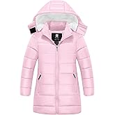 Pursky Girl's Lightweight Winter Coat Sherpa Lined Long Puffer Jacket Waterproof Warm Quilted Parka with Hood
