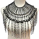 QIXIAMO Pearl Shawl Layered Jewelry Shoulder Body Chain Harness Pearl Beaded Necklace Collar