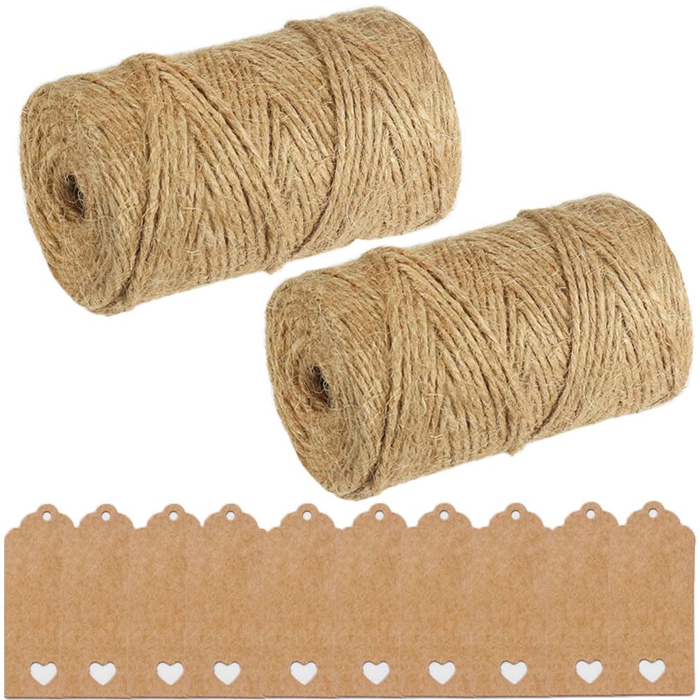 3Ply Jute Rope 2 Pack,328 Feet Long Garden Jute String, Heavy Duty Brown Jute Twine,for DIY Cat Scratcher, Gardening, Bundling and Craft Decoration,Industrial Packing