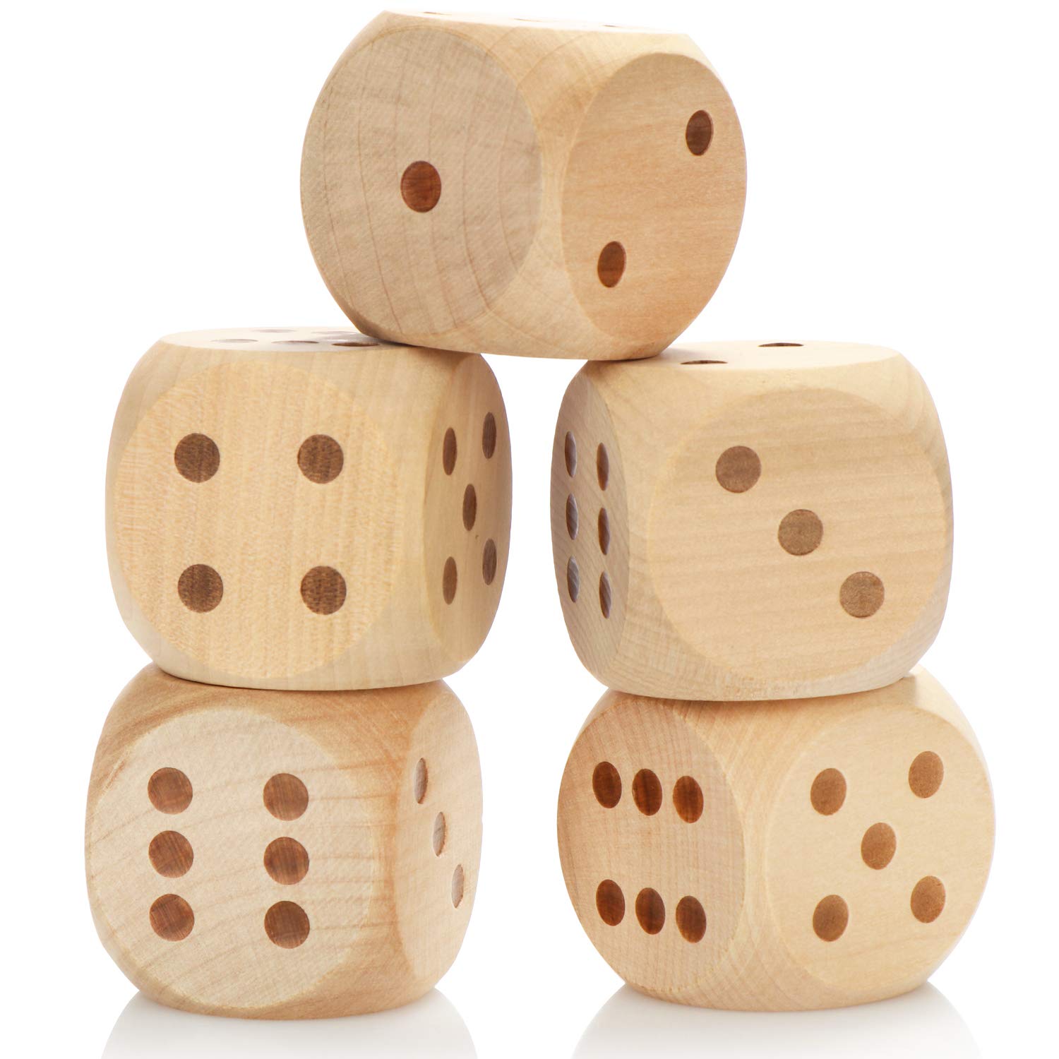 COM-FOUR® 5x dice XL - wooden dice 5 x 5 cm - large wooden dice for playing - game dice for outside