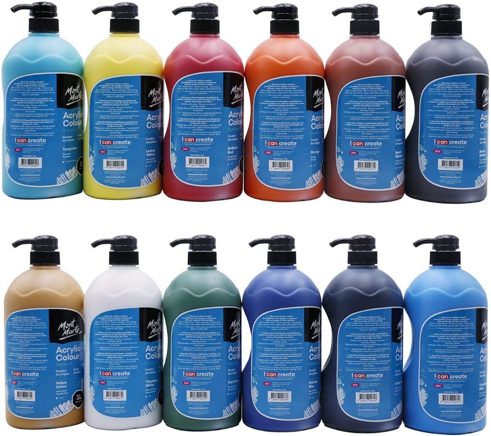 MONT MARTE Signature Acrylic Colour Paint Set, 12 x 33.8oz (1L), Semi-Matte Finish, 12 Colors, Suitable for Canvas Wood - Image 3
