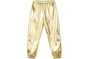 Nikiikoo Kids Girls Boys Hip Hop Dance Pants Shiny Metallic Harem Pants Stage Performance Street Dancewear