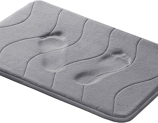 Amazon Com Memory Foam Coral Fleece Non Slip Bathroom Mat Super Soft Microfiber Bath Mat Machine Washable Bath Rugs Super Absorbent Thick And Durable Bath Rugs 17w X 24l Inches Gray Waved Pattern
