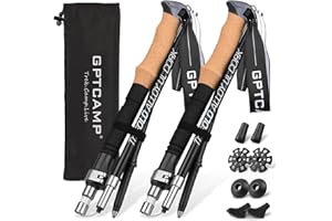 GPTCAMP Nordic Walking Stick, TPZ-1, 2pc Folding Collapsible Hiking Poles with Metal Quick Lock, Cork Handle, Lightweight 7075 Aluminum Trekking Poles for Seniors Women Men Hiking Gear