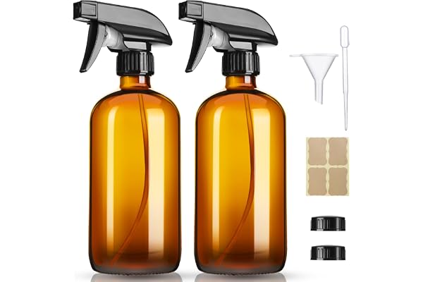 GIVAMEIHF 16oz Amber Glass Spray Bottles,2 Pack Glass Spray Bottles Refillable Empty Bottle with Adjustable Nozzle,Spray Bott