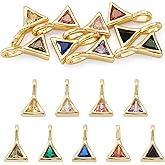 Cheriswelry 9Pcs Cubic Zirconia Charms Gold Plated Triangle Glass Pendants Link Metal Dangle Charms 11.5x7.5mm for DIY Necklace Bracelet Earring Jewelry Making Supplies