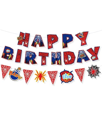 Cartel De Cumpleaños Temático Araña - Decoración Precortada Con Diseño De Telaraña Y Arañas Divertidas, Ideal Para Fiestas Infantiles O Baby Shower