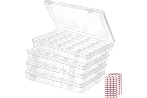 BUDREU 4pack 36 Grids Plastic Clear Organizer Box Bead Storage Containers with Adjustable Dividers for Craft Jewelry Fishing Tackles Parts Storage with 4 Sheets Label Stickers