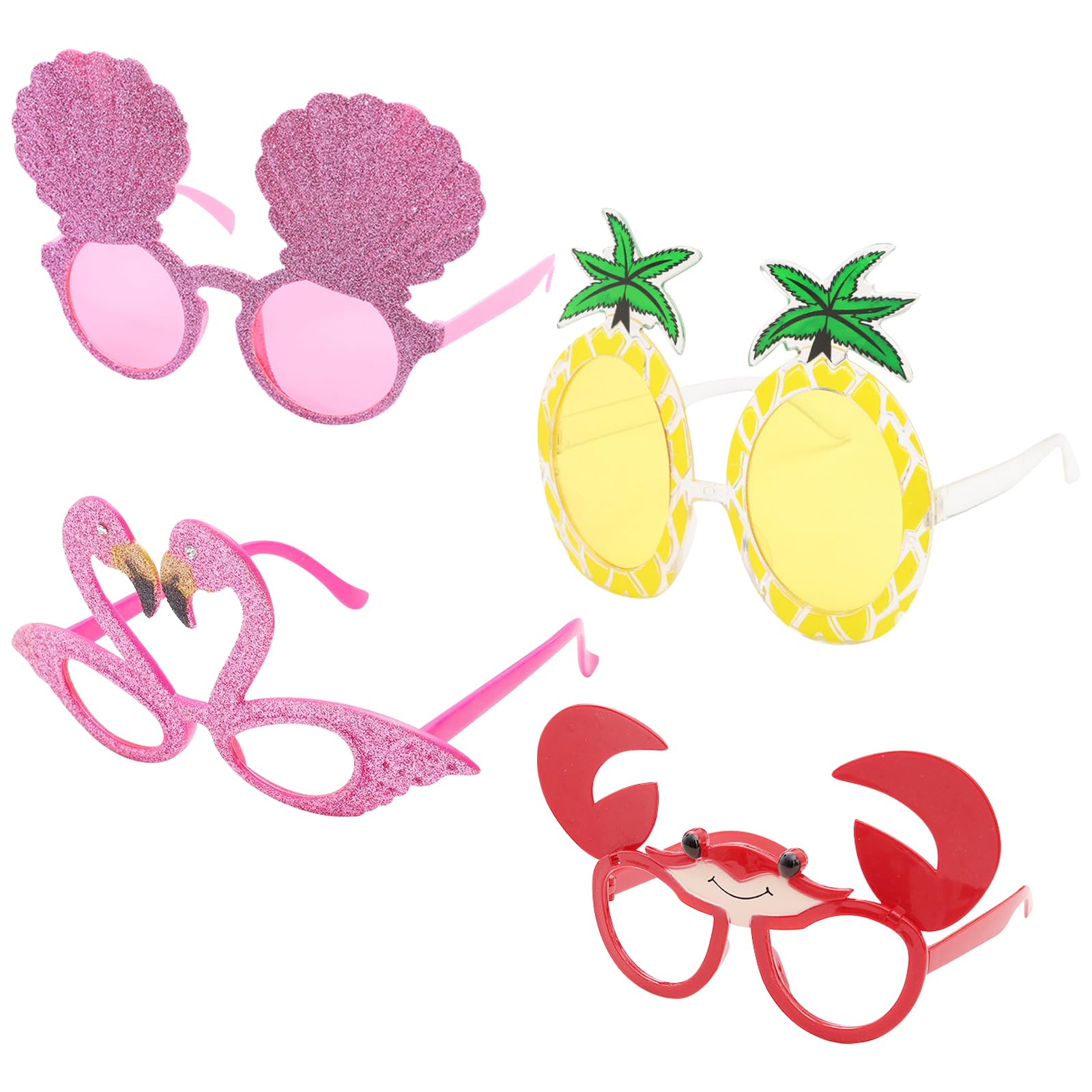 EDLMKM 4PCS Party Sunglasses, Funny Sunglasses, Tropical Party Glasses Props, Novelty Hawaii Glasses, Hawaiian Party Decoration Props Glassess for Christmas, Birthday, Cosplay Party Beach Summer Party