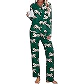 Ekouaer Women's Pajamas Sets 2 piece PJs V Neck Long Sleeve Sleepwear Comfy Pants Loungewear with Pocket