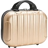 Tlence 13" Hard Shell Makeup Travel Case, Portable Hand Luggage with Elastic Band, ABS Carrying Cosmetic Suitcase, Small Train Makeup Storage Organizer Box for Toiletry, Gifts for Women, Champagne