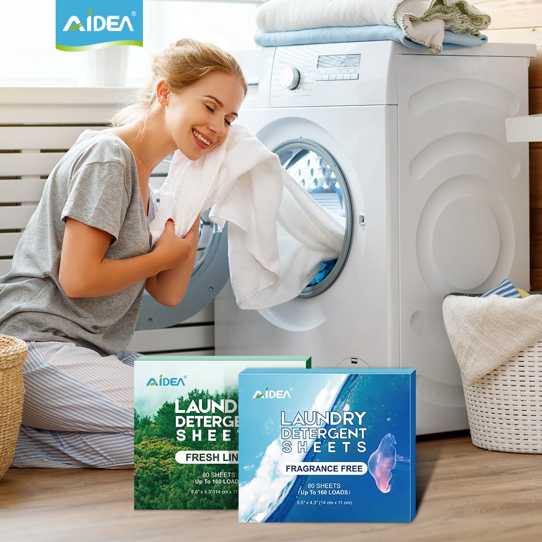 AIDEA Laundry Detergent Sheets, Washer Sheet Detergent, No Plastic Jug, Laundry Soap Sheet For Travel, Home Washing, Fresh Scent-(160 Loads) 80 Sheets