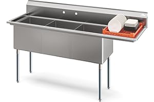 KoolMore 75 in. Three Compartment 18-Gauge Stainless-Steel NSF Commercial Kitchen Sink, Bowl Size 18x18x14, with Three Basins and Pre-Drilled Faucet Holes with a Right Drainboard (KM-SC181814-18R3)