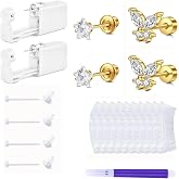 QWALIT Ear Piercing Kit Gold Ear Piercing Gun Kit Self Piercing Earrings Piercing Kit Disposable Earring Gun Piercing Kit with Earring Studs Self Ear Piercing Kit Flat Back at Home