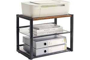 YMYNY Desktop Printer Stand, 3 Tiers Desk Organizer with Adjustable Storage Shelves, Multi-Purpose Printer Shelf for Home Office, Fax Machine, Scanner, Files, Books, Rustic Brown, UHPT001H