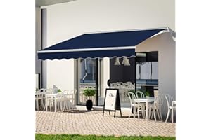 EPICOZY 10' x 8' Manual Retractable Awning, Patio Awnings Sunshade Shelter Cover with Crank Handle and Water-Resistant Polyester, Outdoor Canopy Sunsetter Awnings for Door, Window, Deck, Navy Blue