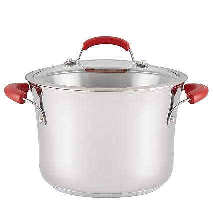 Rachael Ray II 6.5-quart COV cacerola de acero inoxidable, mango de color rojo