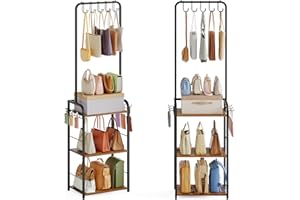 HAYEXIHA Floor-Standing Purse Organizer with Practical Purse Hanger, Tall & Vintage Purse Rack Stand for Purse Storage, High-Capacity Handbag Organizer, Multi-Purpose Purse Storage Organizer for Small Place