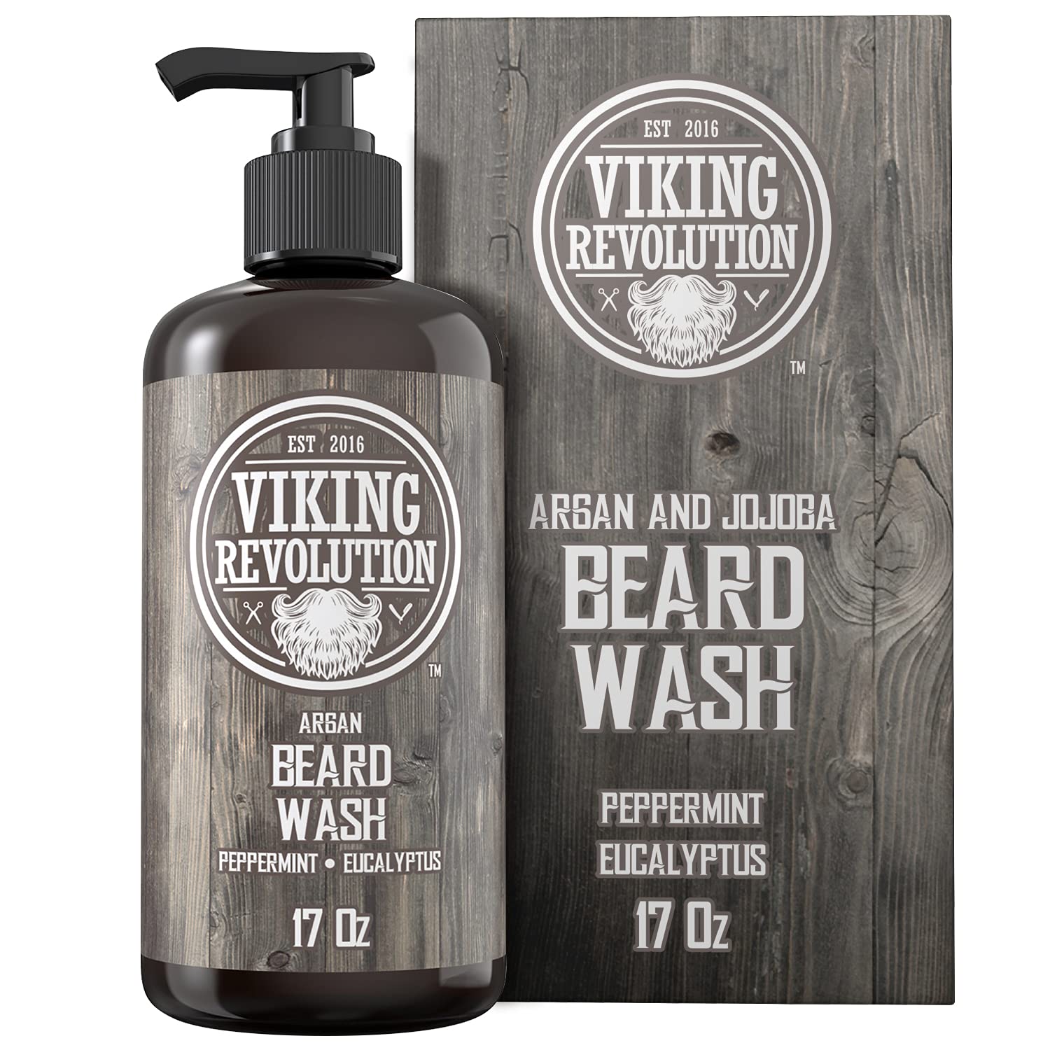 Viking Revolution - Beard Shampoo - Natural Beard Wash With Argan & Jojoba Oils - Softens & Strengthens - Peppermint and Eucalyptus - 500 ml