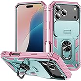CHLINGNAN for iPhone 17 Pro Max Case with All-Angle Rotating Kickstand & Sliding Camera Cover - Heavy Duty Shockproof Protective Cover, Green Pink