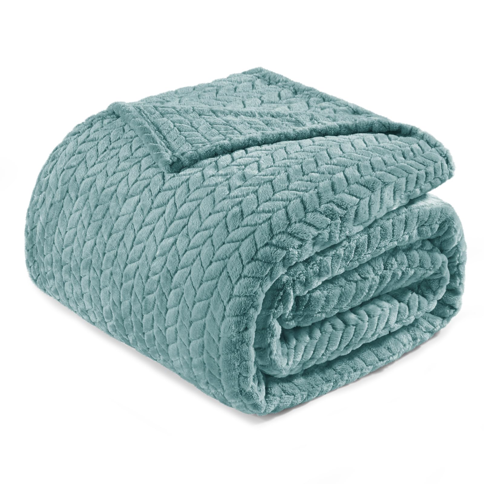 Exclusivo Mezcla King Size Fleece Blanket for Bed, 230x265 CM Soft Cozy Jacquard Flannel Blankets, Lightweight Fuzzy Plush Warm for All Seasons, Celadon