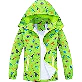 Ovovod Boys Rain Jacket with Detachable Hood Lightweight Raincoats for Kids Windbreaker