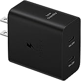 SAMSUNG 50W Duo Power Adapter Wall Charger, 2 Ports, Cable Included, Super Fast Charging 2.0 for Galaxy Phones, Tablets, USB Type C Devices, Low Standby Power Consumption, EP-T5020XBEGUS, Black