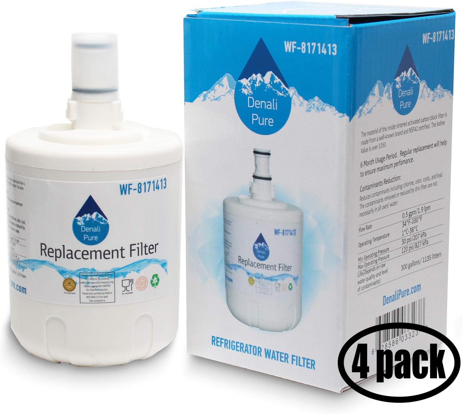 4-Pack Replacement for KTLA22ELSS01 Refrigerator Water Filter - Compatible with KitchenAid 8171413, 8171414 Fridge Water Filter Cartridge