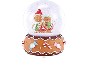 Celebright Christmas Musical Snow Globe - Plays 8 Songs Including Jingle Bells & Lights Up with Changing LED Colours - Large 14cm (Gingerbread Family)