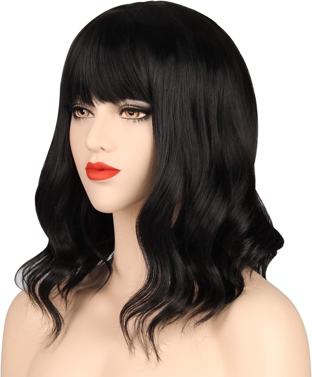 OKVGO Short Curly Bob Wig with Wig Cap for Women Cosplay Party and Daily Use Black - Image 4