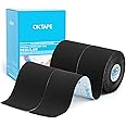 OK TAPE Regular Original Cotton Kinesiology Tape (2 Pack), Elastic Water Resistant Therapeutic Athletic Tape, Latex Free, Pain Relief, Injury Recovery, Uncut K Tape 2in×16.4ft - Black