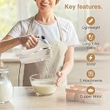 VonShef Hand Mixer Electric Whisk 300W 5 Speeds 2 Beaters 2 Hooks Cream view 2